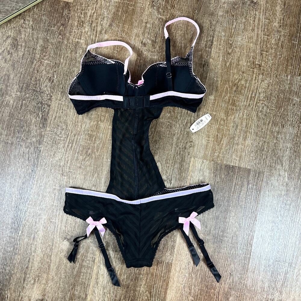 Y2K NEW Victorias Secret Sexy Little Things Vintage garter teddy Black pink dot - Picture 8 of 9